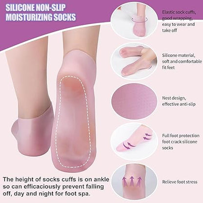 Silicone Moisturizing Socks Anti Slip Aloe Socks for Dry Cracked Feet  (Pack of 2 Pair)
