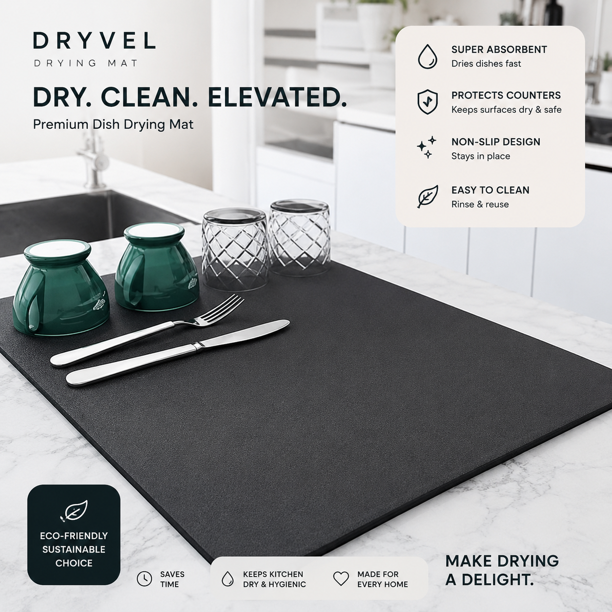 Dryvel Dish Drying Mat Pack of 2