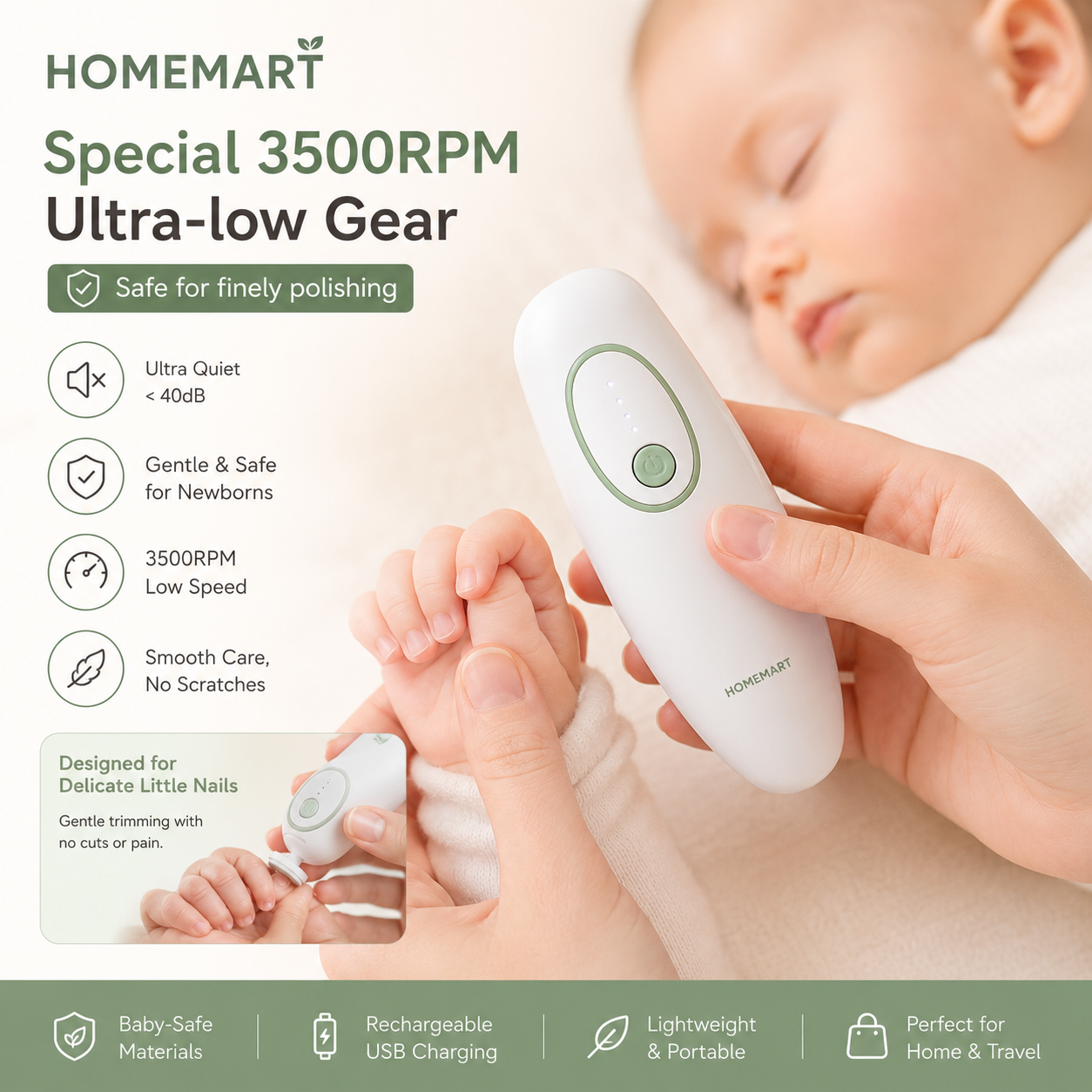 Gentle Baby Nail Trimmer Electric Rechargeable