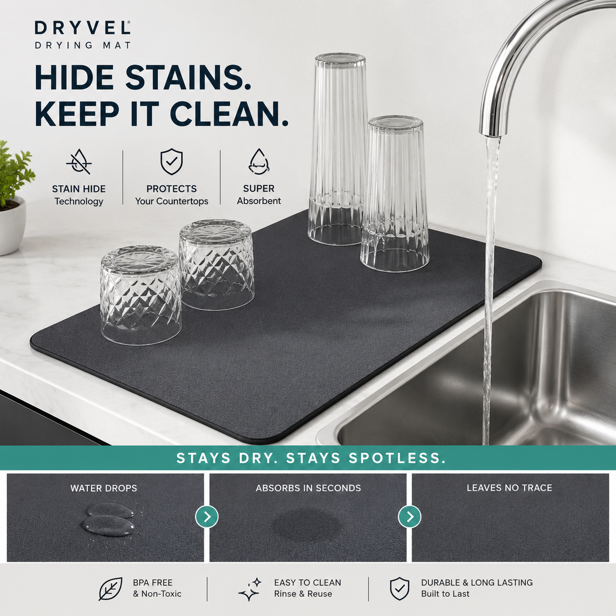 Dryvel Dish Drying Mat Pack of 2
