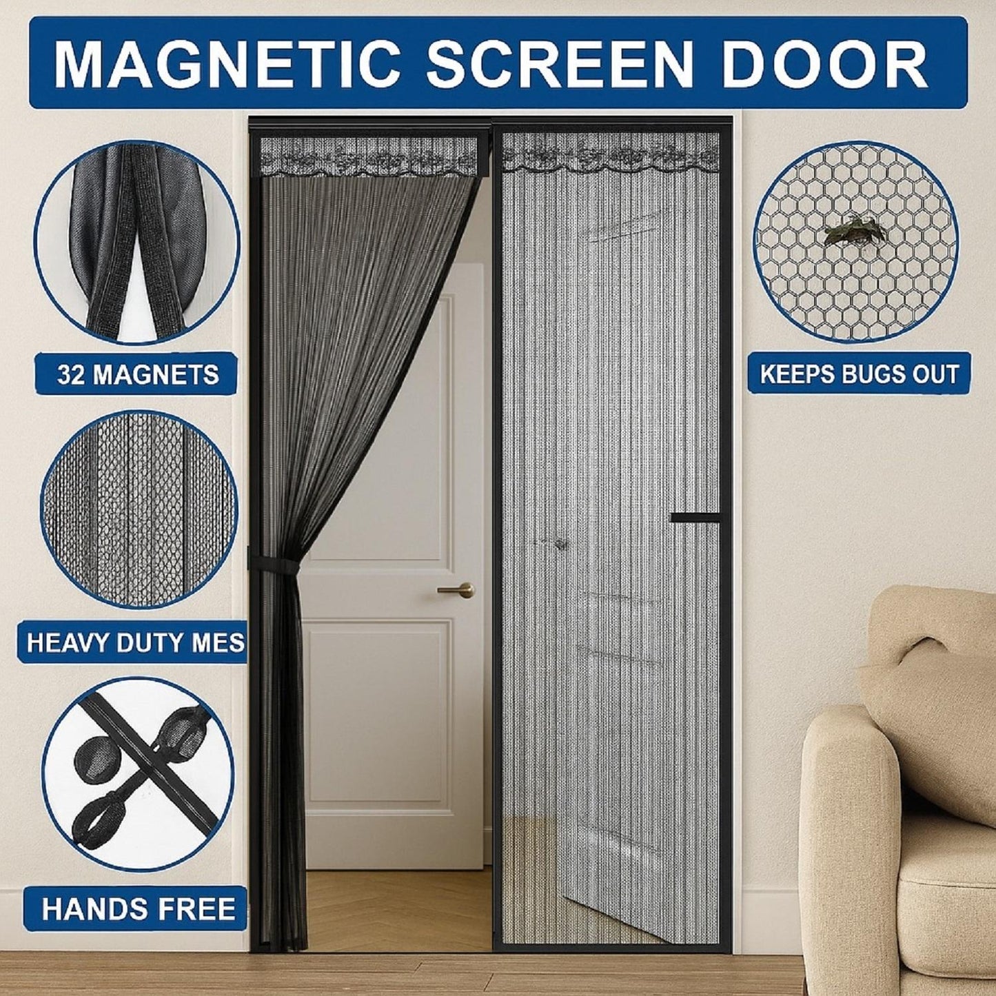 Magic Mesh Magnetic Mosquito Screen Door Net  ( Buy1 Get1 Free Pack Of 2 )